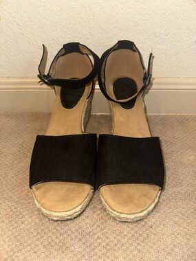 Style & Co. Black Espadrille Wedge Sandals with Ankle Strap